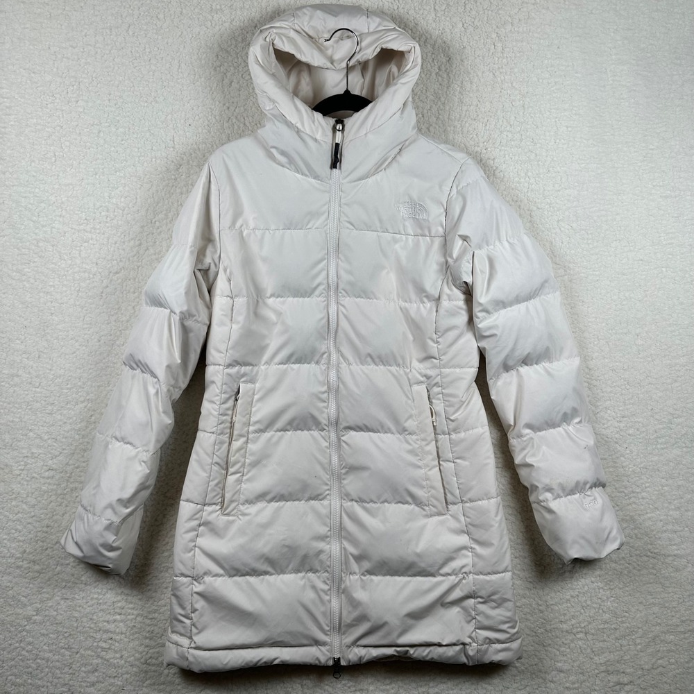The North Face Womens Gotham 550 Down Long Puffer Jacket White Medium Hooded